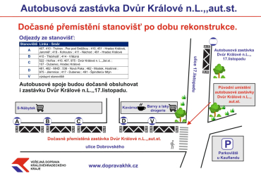 Dočasné přemístění autobusových zastávek ve Dvoře Králové n.L., výlukové jízdní řády