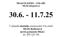 Dovolená MUDr. Klepačové