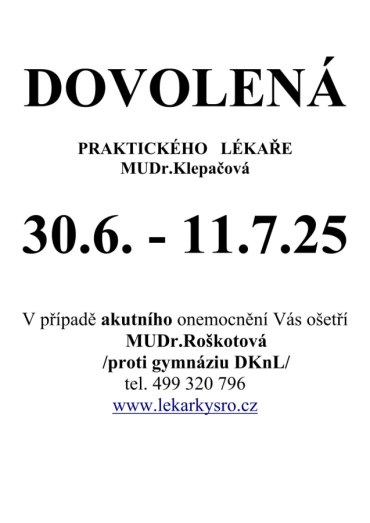 Dovolená MUDr. Klepačové
