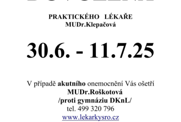 Dovolená MUDr. Klepačové