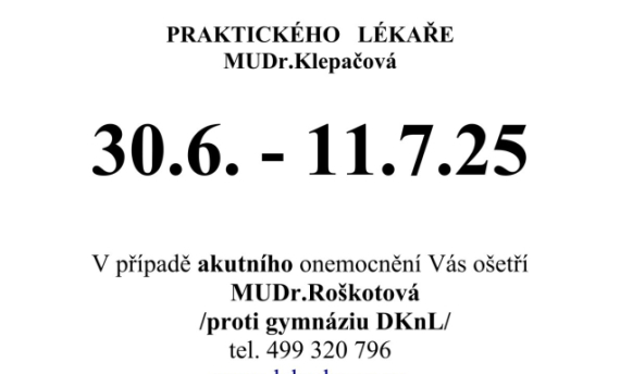 Dovolená MUDr. Klepačové