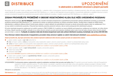 Upozornění ČEZ na odstranění a okleštění stromoví Upozornění ČEZ na odstranění a okleštění stromoví