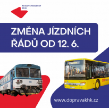 Změna jízdních řádů v Královéhradeckém kraji (12. června 2022)
